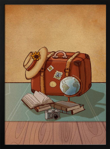 Vintage Travel Essentials | Poster - Black Metal Frame Interior