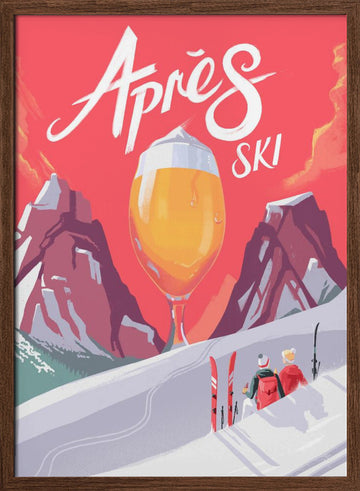 Retro Après Ski Celebration | Poster - Walnut Frame Interior