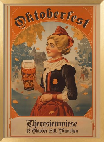 Oktoberfest Bavarian Woman | Poster - Gold Frame Interior