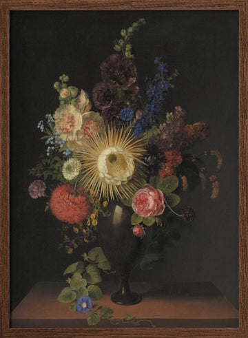 A Porphyry Vase With Cactus Grandiflora and Other Flowers By C. D. Fritzsch | Poster - Walnut Frame Interior