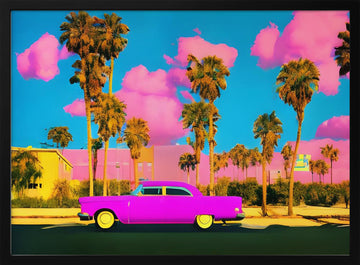 Tropical Pink Car | Poster - Black Metal Frame Interior