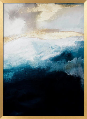 Deep Blue Gold Waves | Poster - Gold Frame Interior