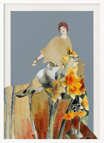 Golden Floral Woman | Poster - White Frame Interior