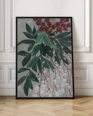 Green Leaves White Blooms | Poster - Room Interior 1
