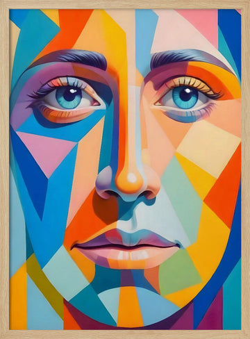 Vibrant Geometric Portrait | Poster - Wood Frame Interior