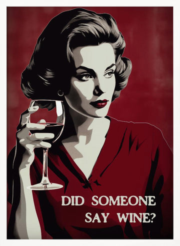 Retro Wine Woman | Poster - White Frame Interior