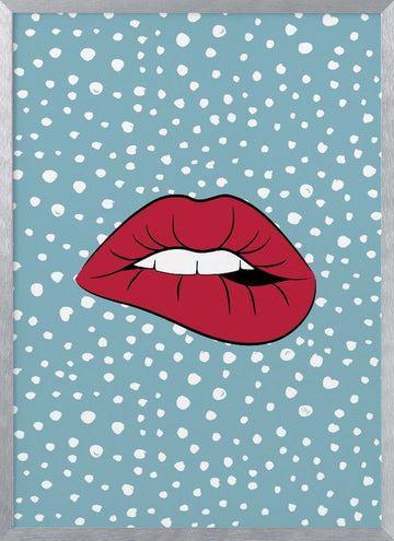 Biting Red Lip | Poster - Silver Frame Interior
