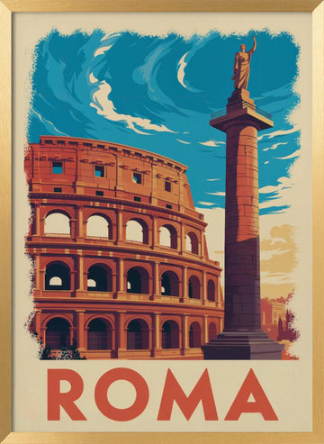 Rome Colosseum Column | Poster - Gold Frame Interior