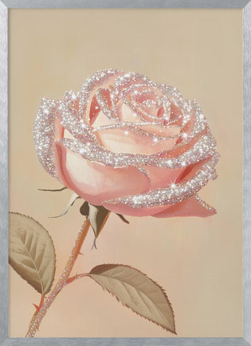 Dreamy Glitter Rose | Poster - Silver Frame Interior