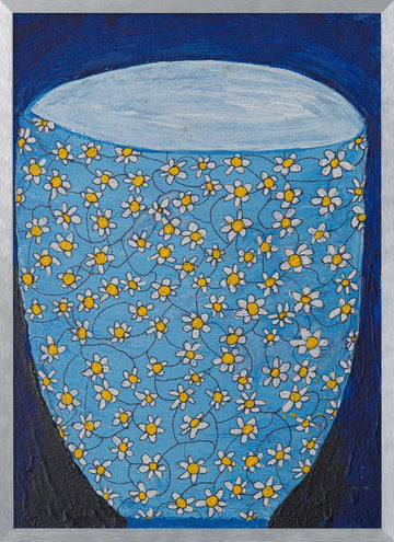 Blue Daisy Vase | Poster - Silver Frame Interior