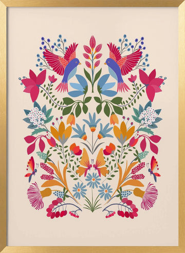 Vibrant Folk Garden | Poster - Gold Frame Interior