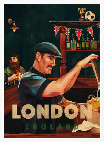London England Pub Bartender | Poster - White Frame Interior