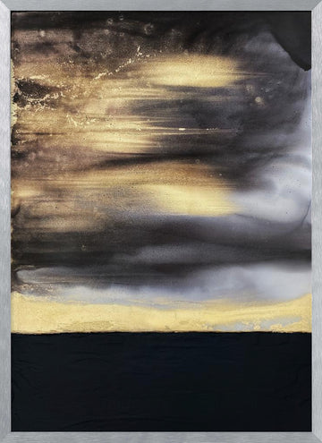 Golden Horizon Abstract | Poster - Silver Frame Interior