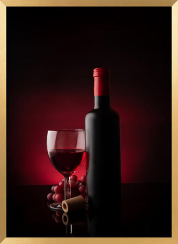 Elegant Wine Bottle Glass | Poster - Gold Frame Interior