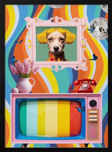 Groovy Dog Portrait | Poster - Black Metal Frame Interior