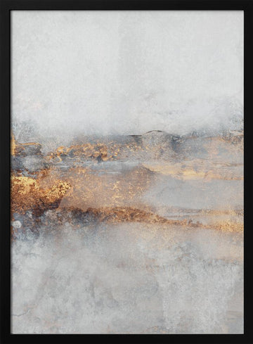 Golden Gray Abstract Layers | Poster - Black Metal Frame Interior