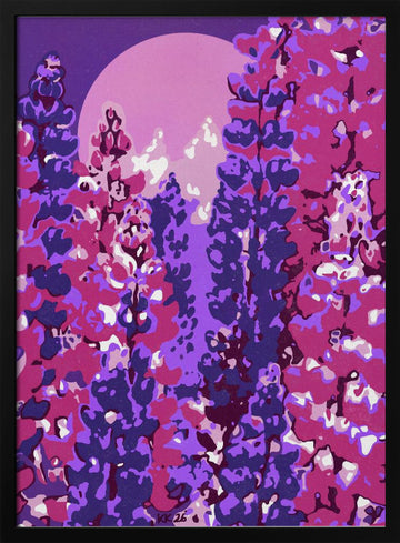 Moonlit Purple Blooms | Poster - Black Metal Frame Interior