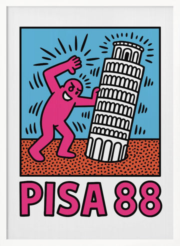 Playful Pisa Tower Push | Poster - White Frame Interior