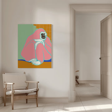 Thoughtful Pink Gorilla | Canvas - Room Interior 1