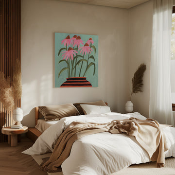 Pink Coneflowers in Vase | Canvas - Room Interior 2