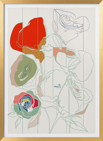 Colorful Abstract Roses | Poster - Gold Frame Interior