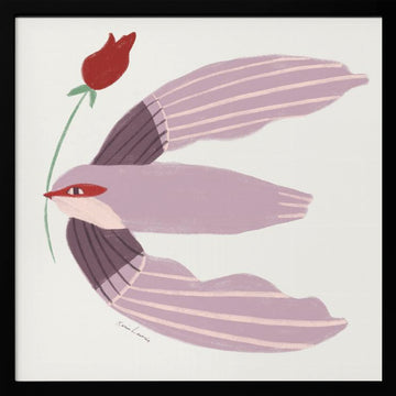 Whimsical Bird with Rose | Poster - Black Metal Frame Interior