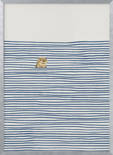 Happy Otter In Stripes | Poster - Silver Frame Interior