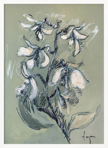 White Floral Sketch | Poster - White Frame Interior