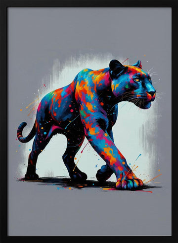 Colorful Black Panther | Poster - Black Metal Frame Interior