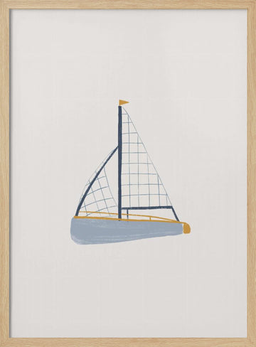 Blue Sailboat Illustration | Poster - Wood Frame Interior
