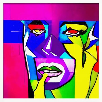 Vibrant Cubist Portrait | Poster - White Frame Interior