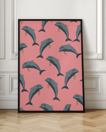 Playful Pink Dolphins | Poster - Room Interior 1