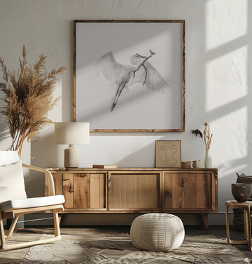 White Egret Carrying Branch | Poster - Room Interior 2