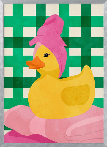 Pink Towel Rubber Duck | Poster - Silver Frame Interior