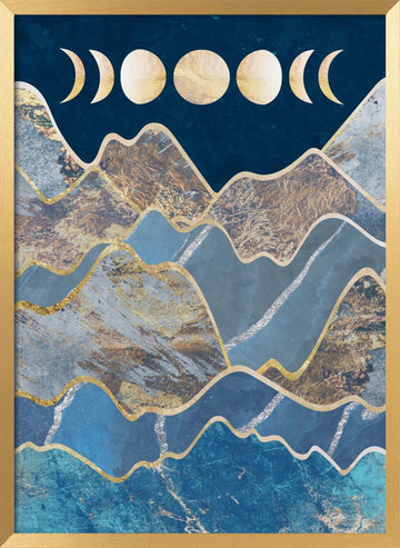Golden Peaks Moon Phases | Poster - Gold Frame Interior