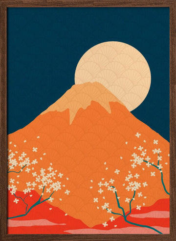 Mount Fuji Cherry Moon | Poster - Walnut Frame Interior