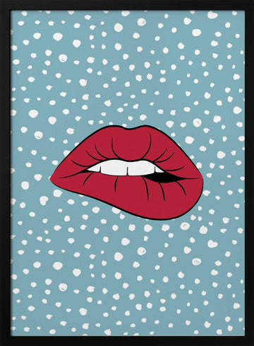 Biting Red Lip | Poster - Black Metal Frame Interior