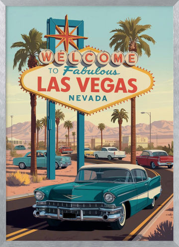 Iconic Las Vegas Welcome | Poster - Silver Frame Interior