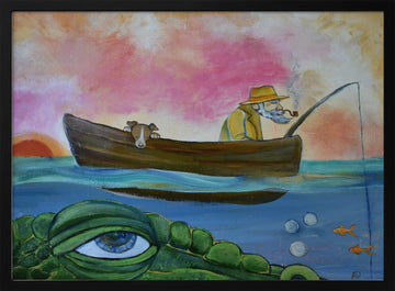 Fisherman Dog and Crocodile Eye | Poster - Black Metal Frame Interior