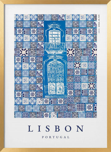 Lisbon Azulejo Balcony | Poster - Gold Frame Interior