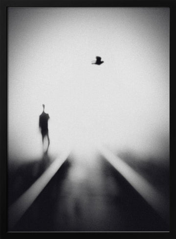 Solitary Man Flying Bird | Poster - Black Metal Frame Interior