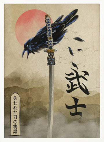 Samurai Crow Red Sun | Poster - White Frame Interior
