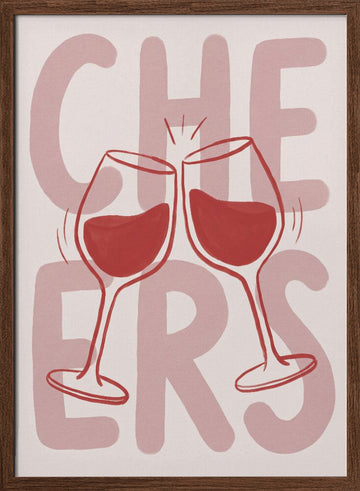 Cheers Wine Toast | Poster - Walnut Frame Interior