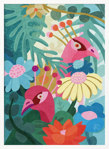 Tropical Birds And Flowers | Poster - White Frame Interior