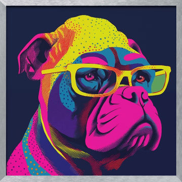Neon Pop Art Bulldog | Poster - Silver Frame Interior