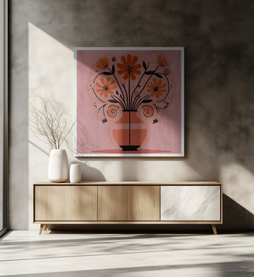 Vibrant Folk Art Bouquet | Canvas - Room Interior 2