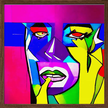 Vibrant Cubist Portrait | Poster - Walnut Frame Interior