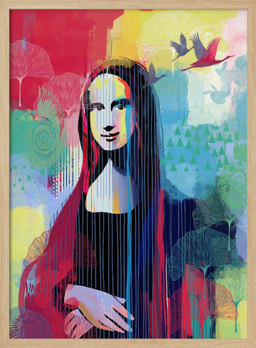 Vibrant Mona Lisa Portrait | Poster - Wood Frame Interior