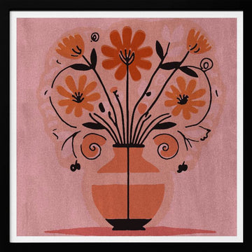Vibrant Folk Art Bouquet | Poster - Black Metal Frame Interior