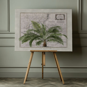 Vintage Map Palm Tree | Canvas - Room Interior 1